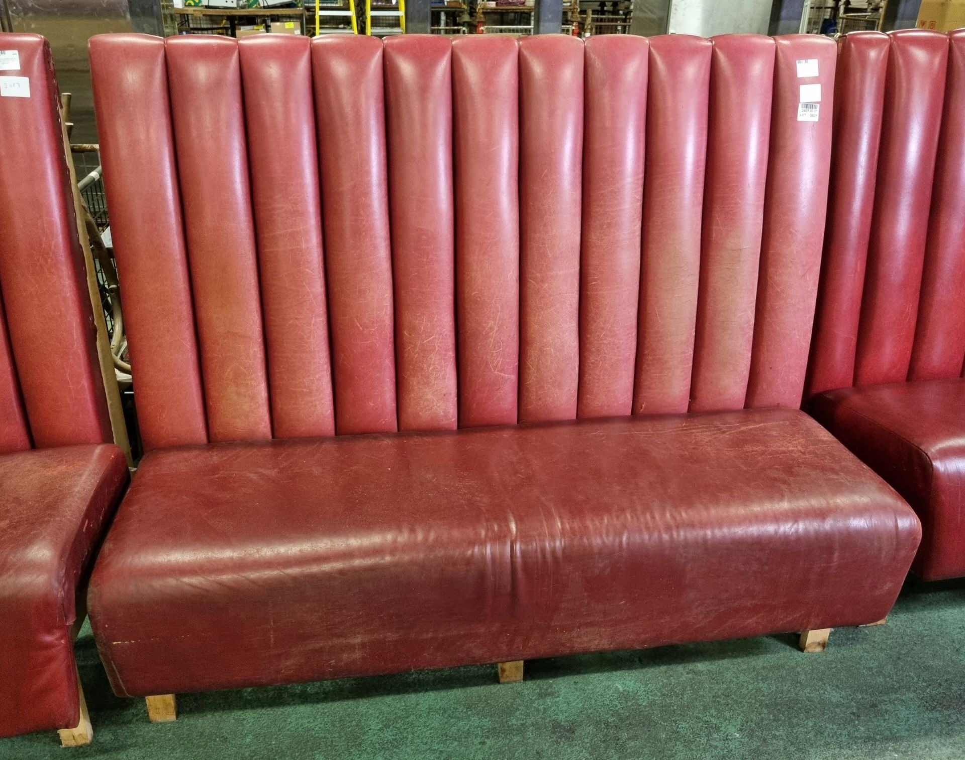 3x Red leather padded bench seats - W 1670 x D 700 x H 1380 mm - Image 5 of 5