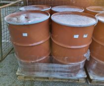 4x 220L Red mild steel open top drums - L 600 x W 600 x H 880mm