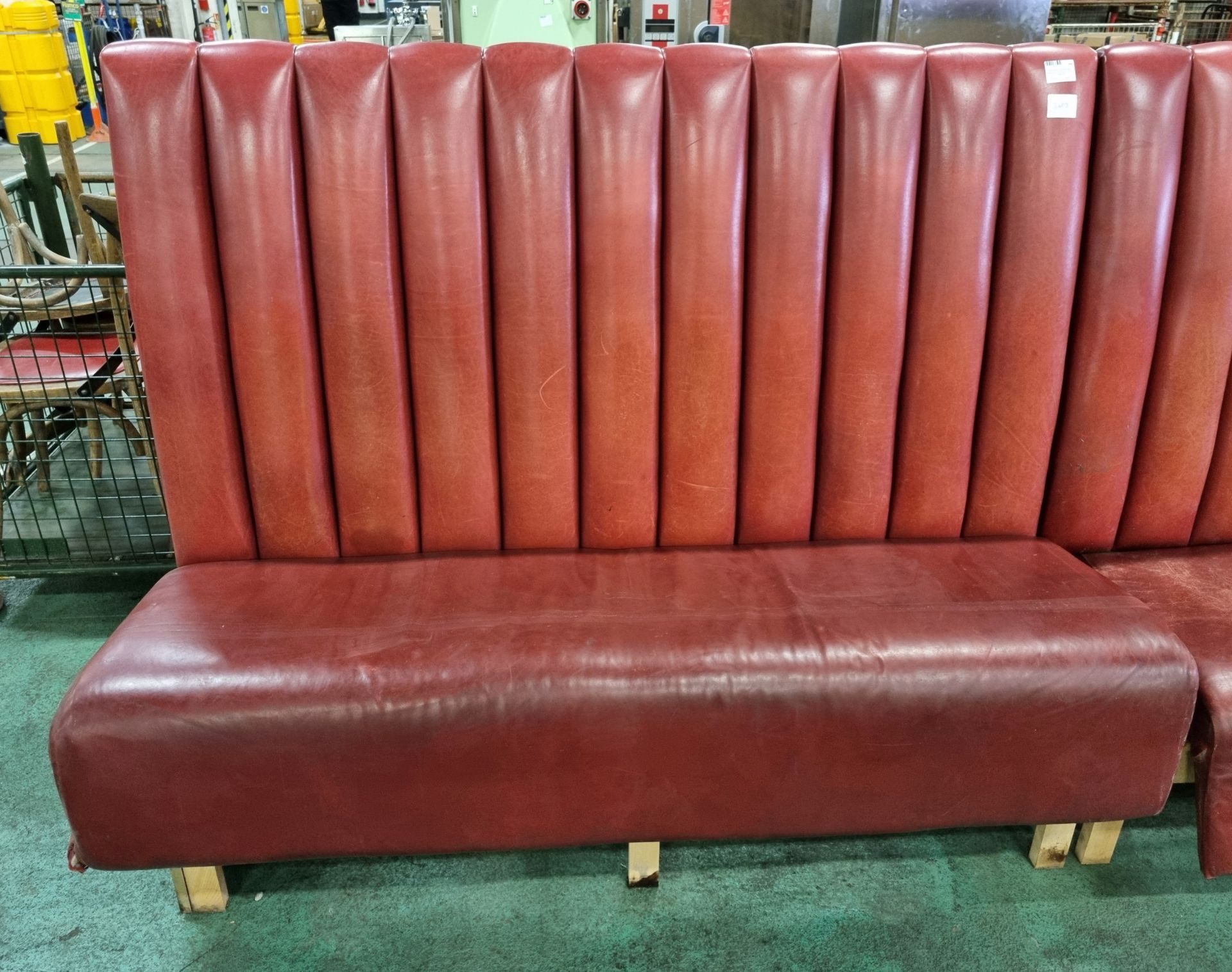 3x Red leather padded bench seats - W 1670 x D 700 x H 1380 mm - Image 3 of 5