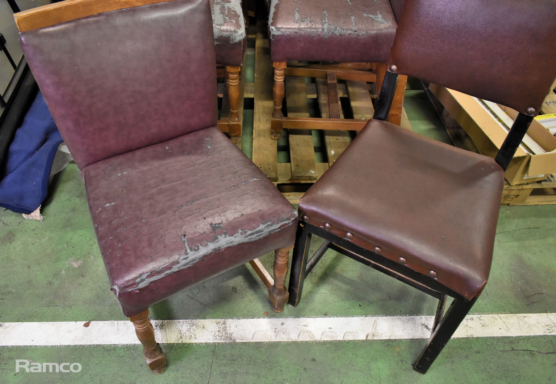 8x Leather wooden chairs - padding worn - Image 3 of 5