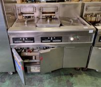 Frymaster FMRE 217CSD stainless steel electric 2 well fryer and chip dump - W 1190 x D 800