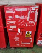 Red metal chemical storage container - W 820 x D 850 x H 1280 mm - NO KEYS