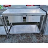 Stainless steel countertop with 2x draws - L 1100 x W 600 x H 960mm