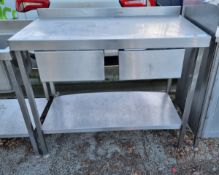 Stainless steel countertop with 2x draws - L 1100 x W 600 x H 960mm