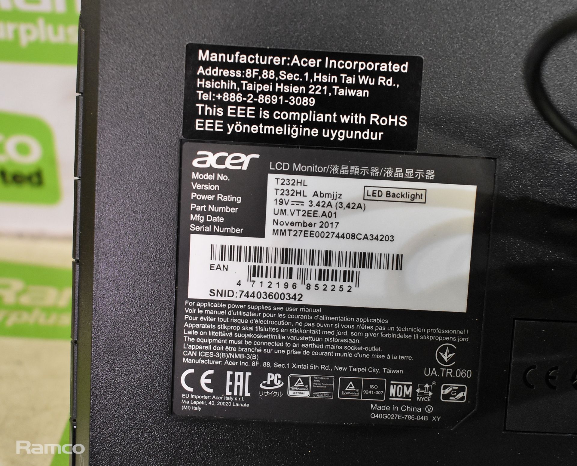 Acer T232HL 23 inch multi-touch LCD monitor with box - Image 4 of 4