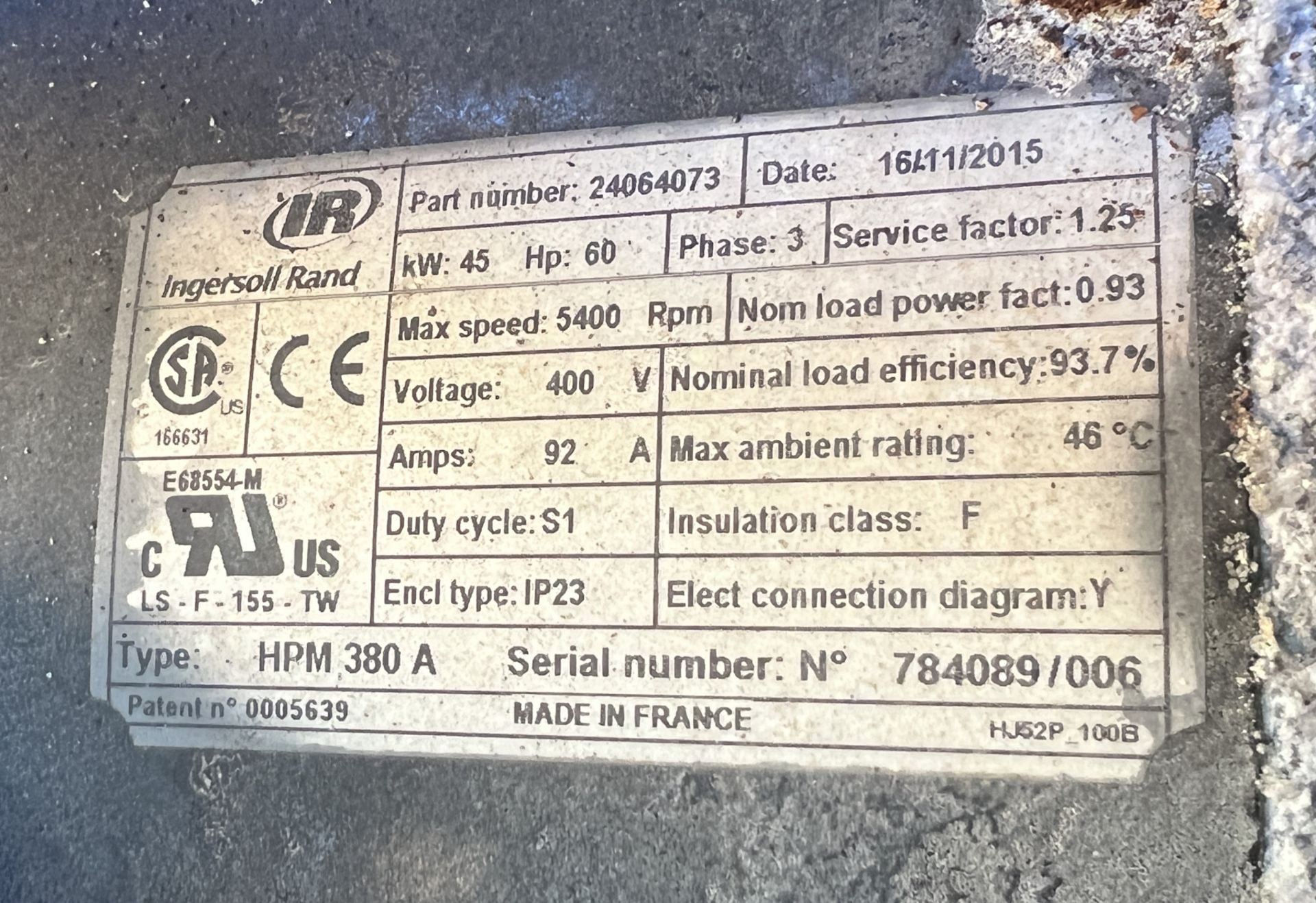 Ingersoll Rand R37-45n/R45n-A10 45 kW compressor – 2016 – W 1950 x D 1060 x H 1620mm - Image 11 of 16