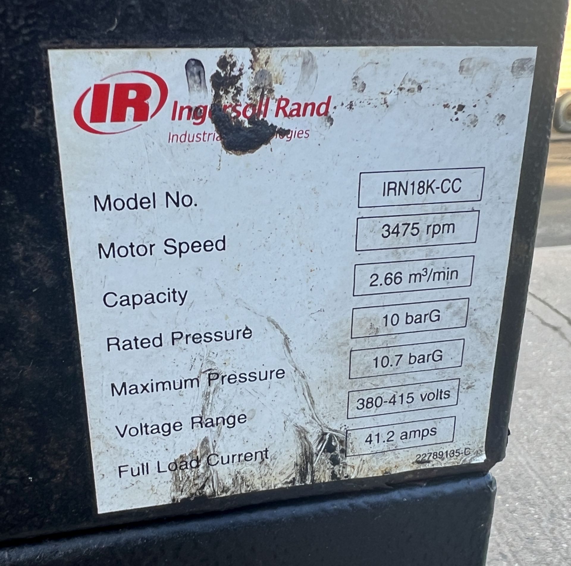 Ingersoll Rand IRN18K-CC compressor – 380-415V - 10bar – 2.66m3/min – W 1630 x D 725 – H 1290mm - Image 5 of 9