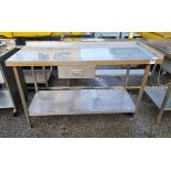 Stainless steel preparation table with draw and splashback - L 1500 x W 650 x H 940mm