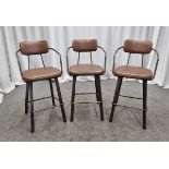 3x Industrial brown leather restaurant chairs - L 550 x W 600 x H 1100mm