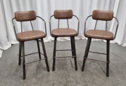 3x Industrial brown leather restaurant chairs - L 550 x W 600 x H 1100mm