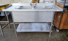 Stainless steel twin sink unit with pre-wash tap - L 1550 x W 650 x H 960mm