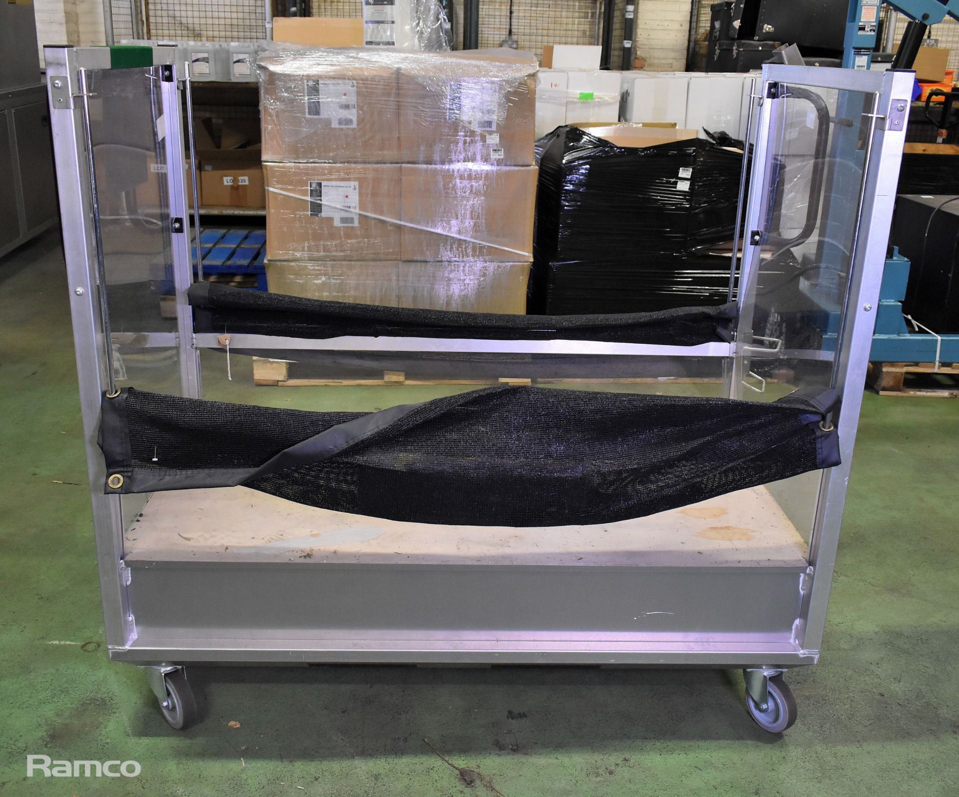 Metal trolley with mesh curtains - W 1500 x D 750 x H 1400mm