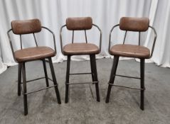 3x Industrial brown leather restaurant chairs - L 550 x W 600 x H 1100mm