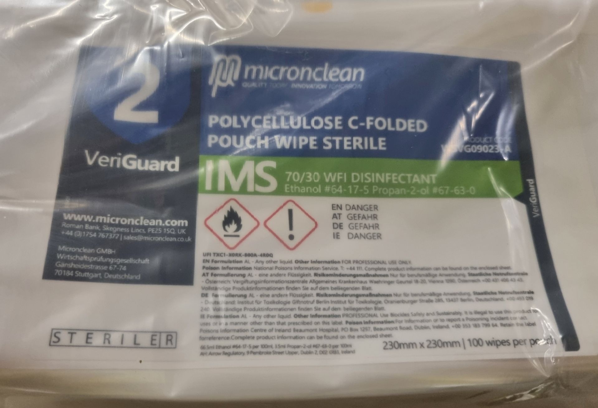 33x boxes of Micronclean Veriguard Polycellulose C-folded pouch wipe sterile - 230mm x 230mm