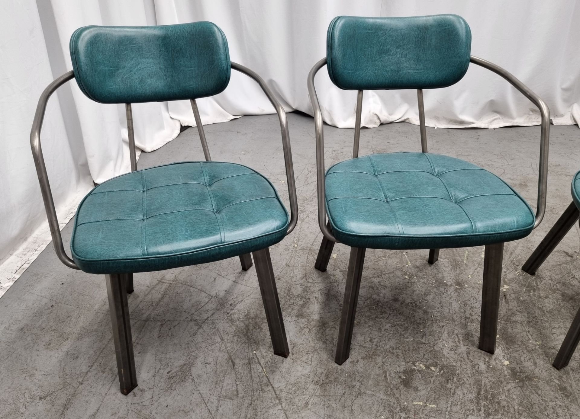 4x Industrial green leather restaurant chairs - L 550 x W 600 x H 80cm - Image 2 of 11