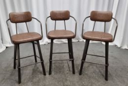 3x Industrial brown leather restaurant chairs - L 550 x W 600 x H 1100mm