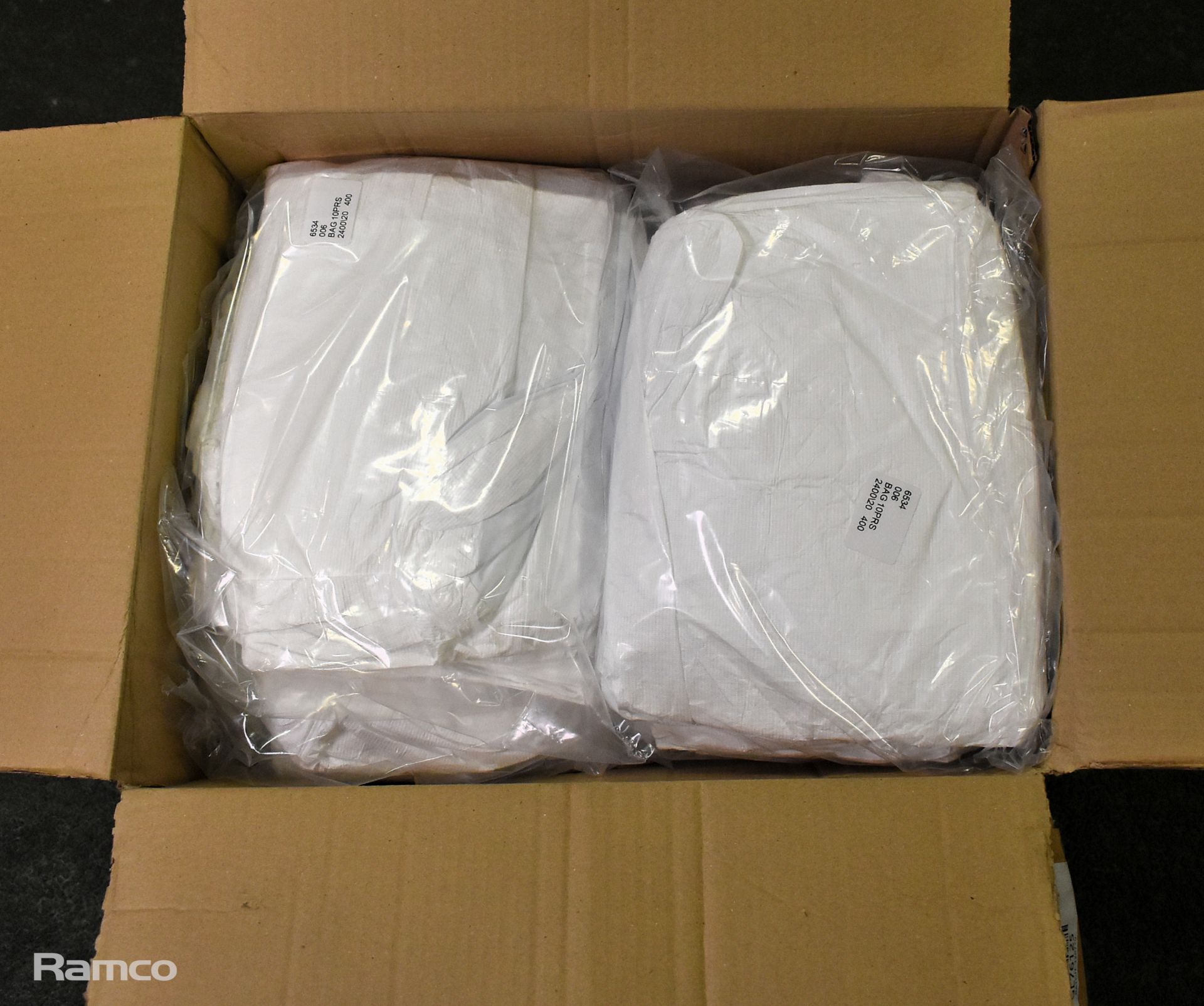 2x boxes of Tyvek overshoes with PVC soles and elasticated ankle 14" - 10 x 10 pairs per box