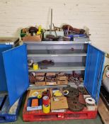 Polishing equipment in double door workshop cabinet - polishing wheels, sanding belts, sanding discs