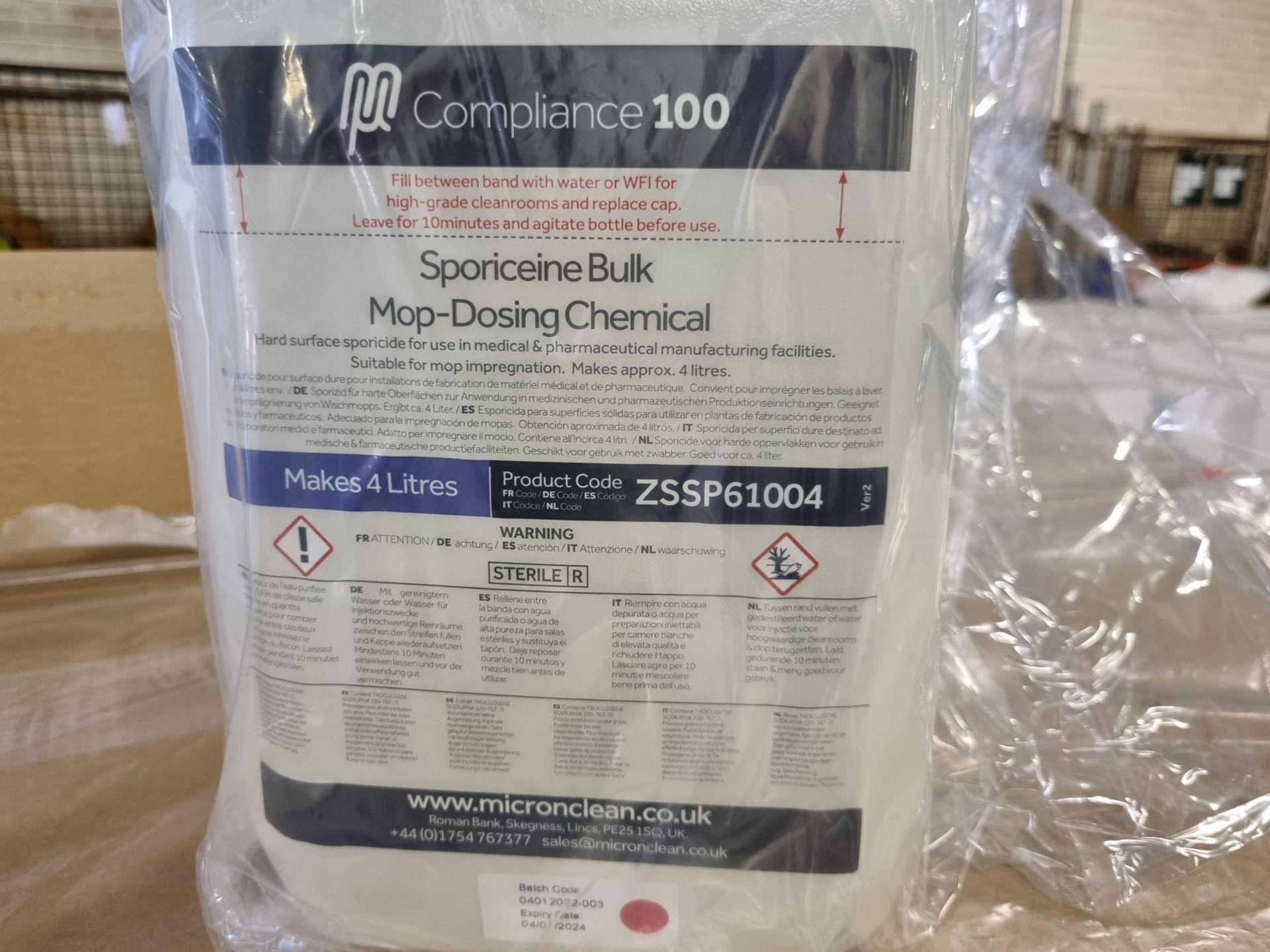 18x boxes of Sporiceine ZSSP61004 mop-dosing chemical - 9 bottles x 4 litre per box - Image 4 of 5