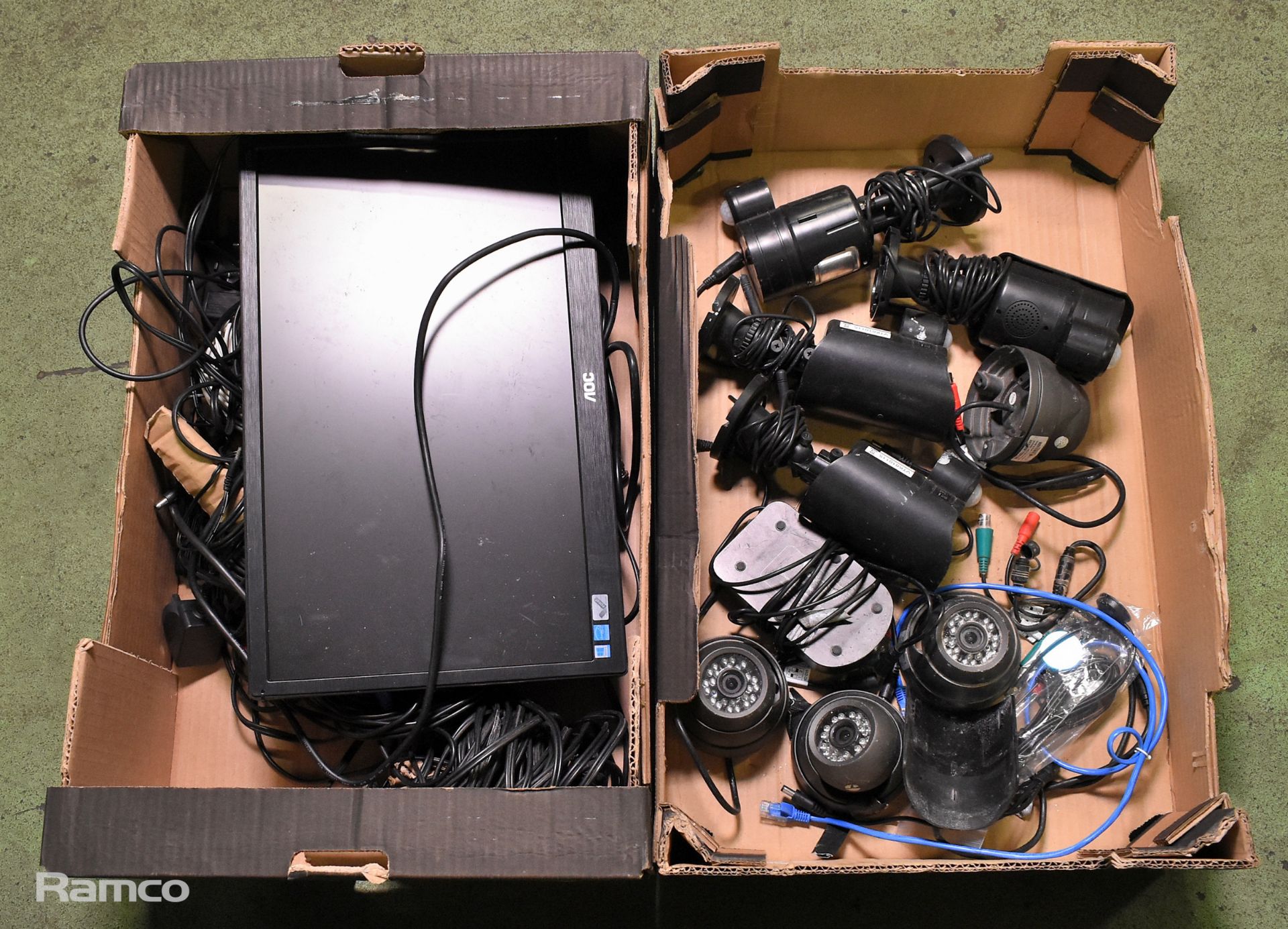 2x boxes of assorted CCTV cameras, cables and accessories
