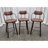 3x Industrial brown leather restaurant chairs - L 550 x W 600 x H 1100mm