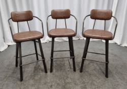 3x Industrial brown leather restaurant chairs - L 550 x W 600 x H 1100mm