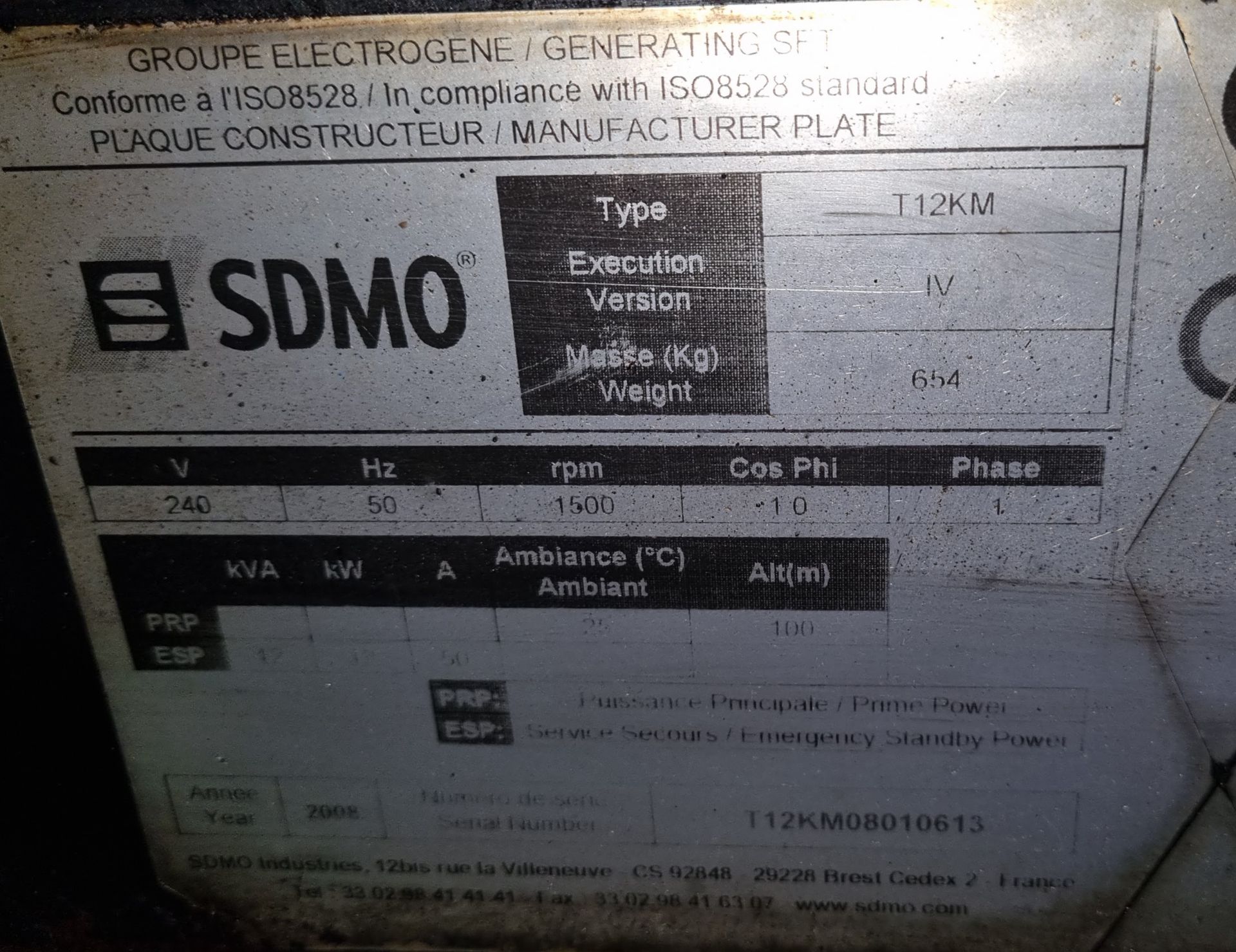 SDMO T12KM 2008 diesel generator - W 1750 x D 740 x H 1170 mm - Bild 17 aus 18