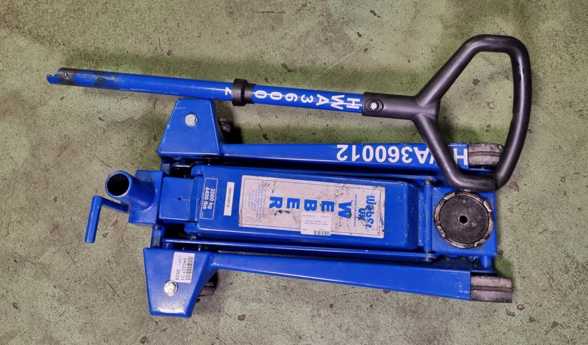 Weber UK hydraulic trolley jack - capacity: 2000kg - LEAKS - NEED SERVICING - Image 2 of 4