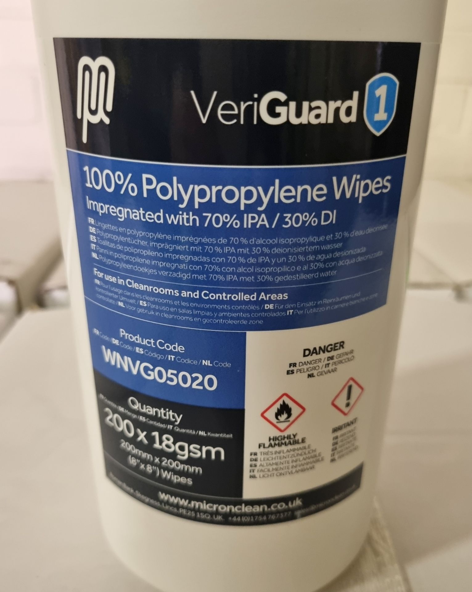 18x boxes of 12x Micronclean Veriguard 1 polypropylene 8"x 8" tube wipes - 12 per box - Image 2 of 5