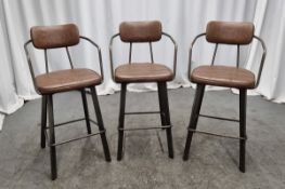 3x Industrial brown leather restaurant chairs - L 550 x W 600 x H 1100mm