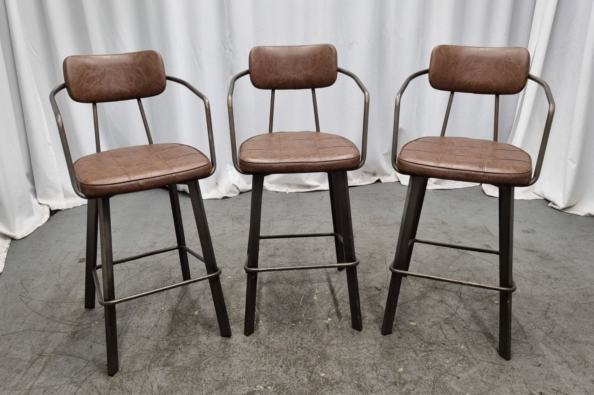 3x Industrial brown leather restaurant chairs - L 550 x W 600 x H 1100mm