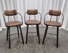 3x Industrial brown leather restaurant chairs - L 550 x W 600 x H 1100mm