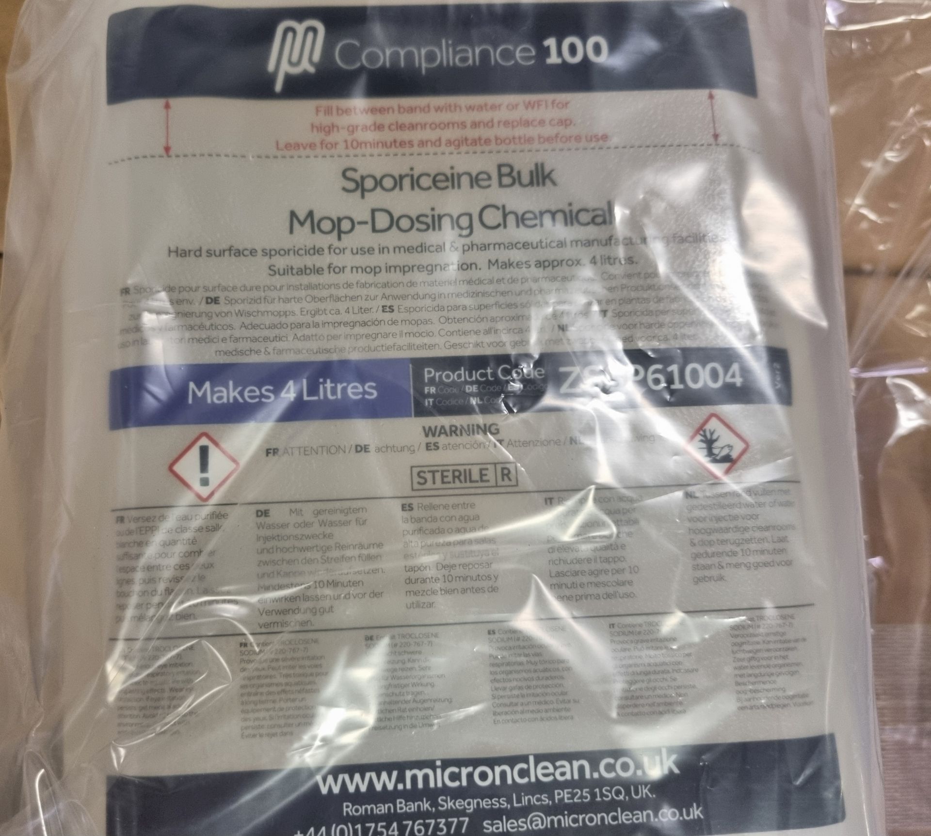 11x boxes of Sporiceine ZSSP61004 mop-dosing chemical - 9 bottles x 4 litre per box - Image 2 of 4
