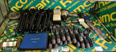 Workshop equipment - pneumatic tools, screwdrivers, squares, hole punch set, screw extractors