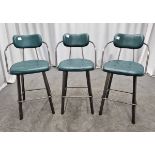 3x Industrial green leather restaurant chairs - L 550 x W 600 x H 1100mm