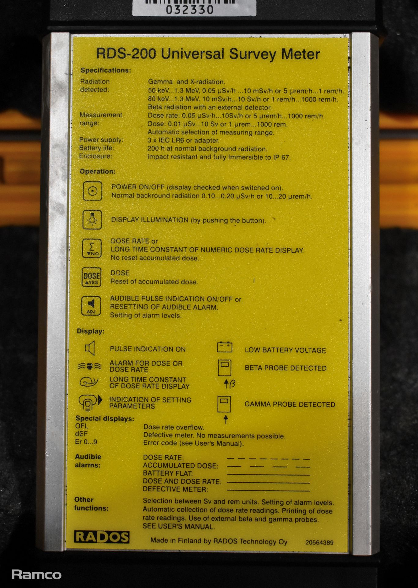 Rados RDS-200 universal survey meter, Rados GMP-11 sensor, 2x Siemens MK2.3 dosimeters - Image 5 of 11
