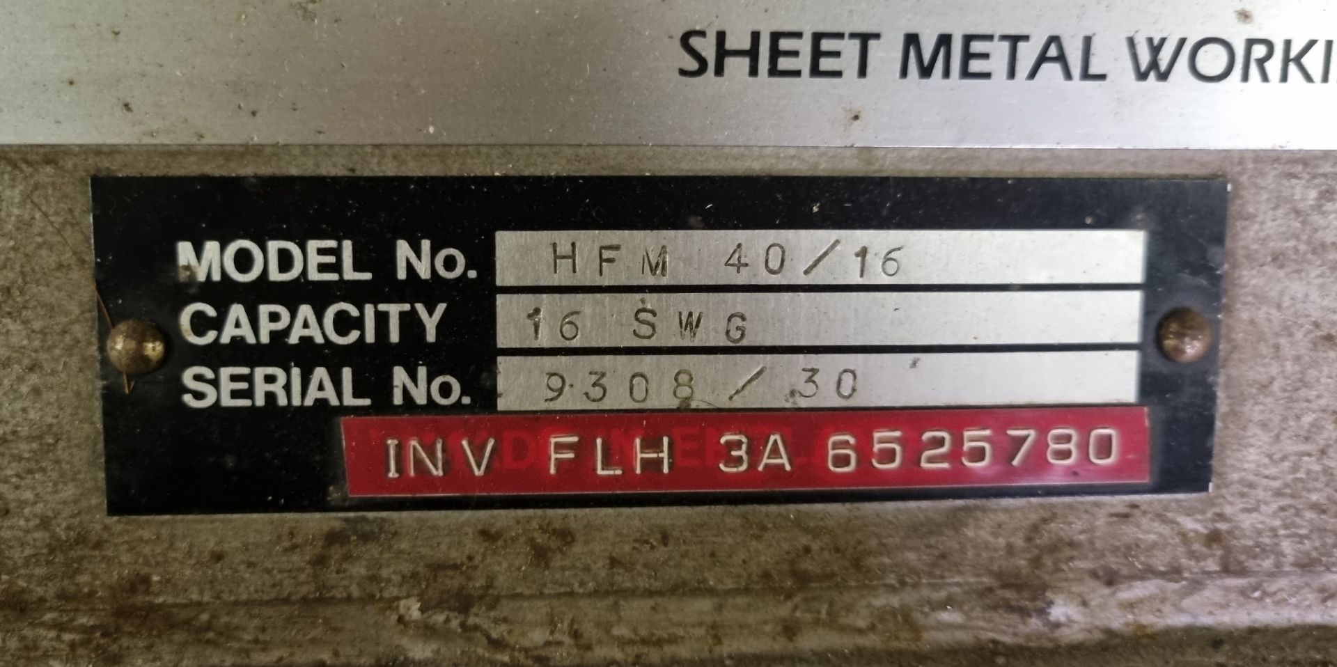 Waltons HFM 40/16 sheet metal folding machine - Serial No: 9308 / 30 - capacity: 16 SWG - Bild 4 aus 7