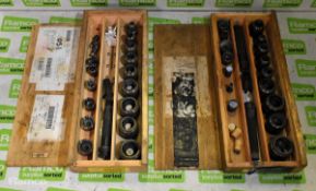 2x Punch ring cutting sets in wooden storage case