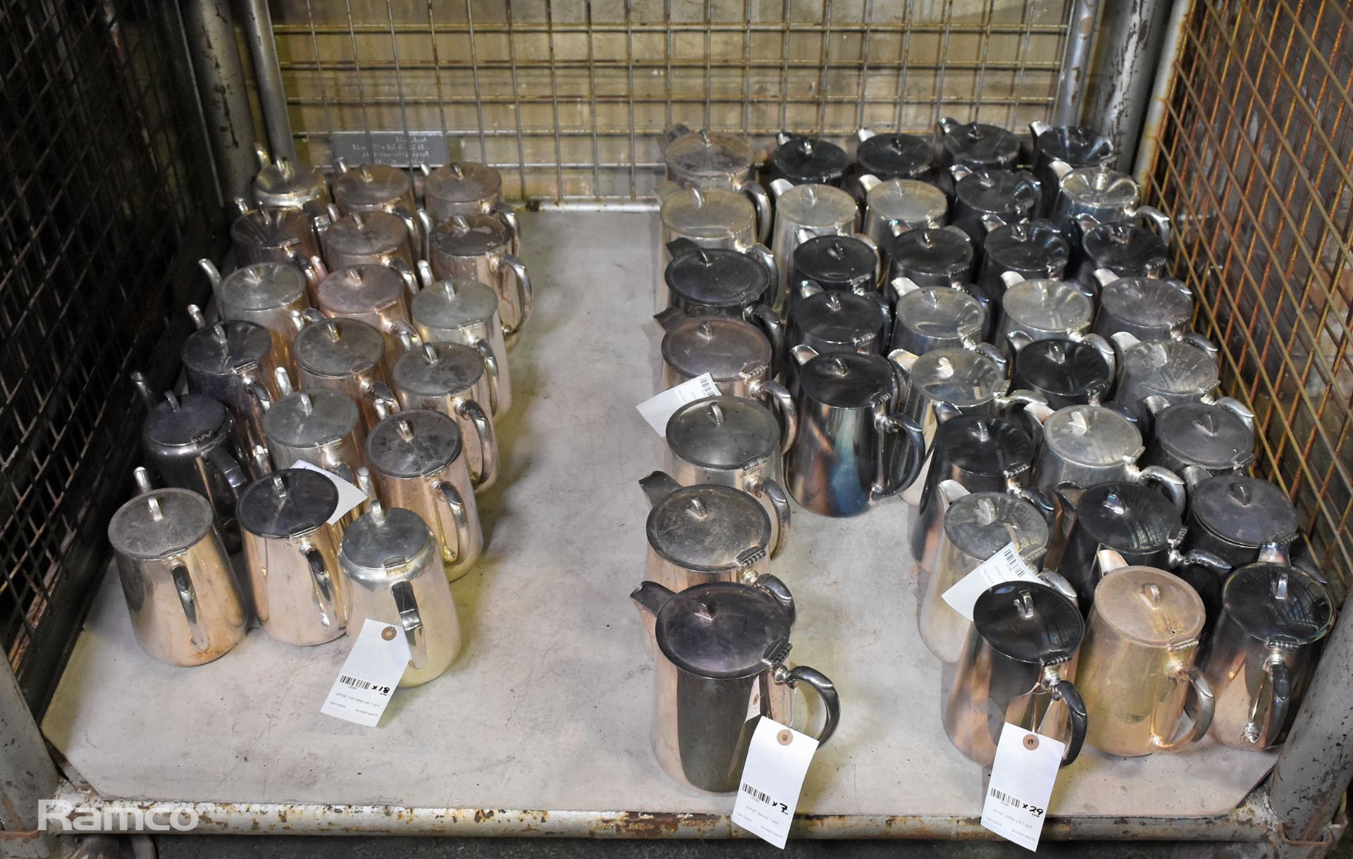 7x EPNS teapots 1 pint, 29x EPNS coffee pots 1 pint, 18x EPNS Hot water pots 1 pint