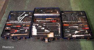 3x Multi piece tool kits in composite case - spanners, screwdrivers, hammer and punches