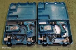 2x Makita 6317D cordless drills - DC1414F charger - 2 x 12V batteries - case