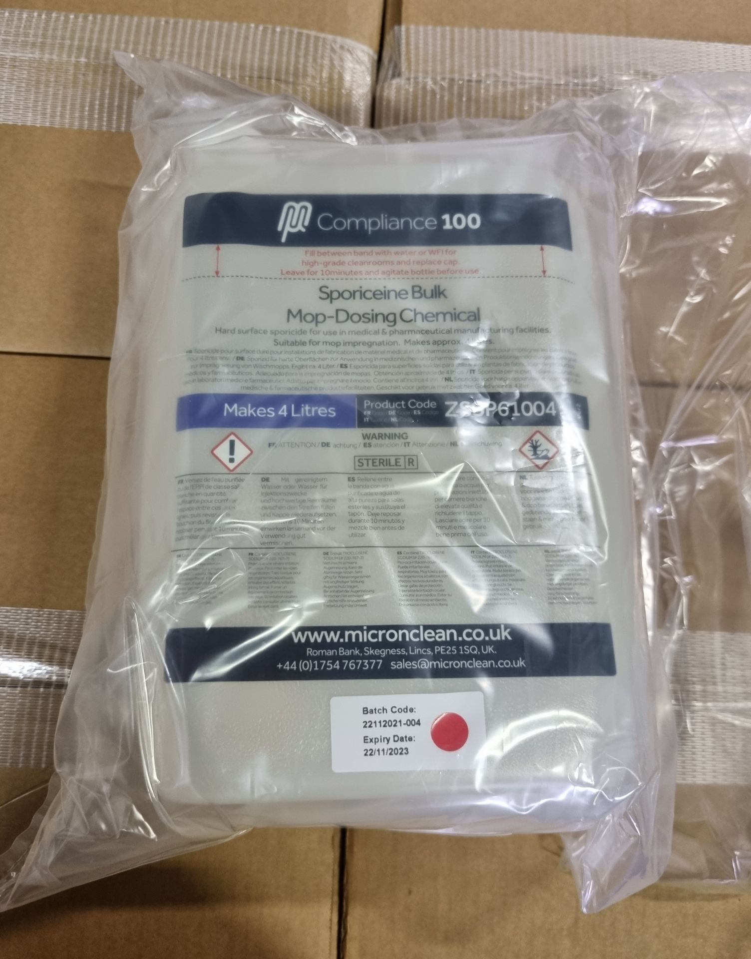 11x boxes of Sporiceine ZSSP61004 mop-dosing chemical - 9 bottles x 4 litre per box