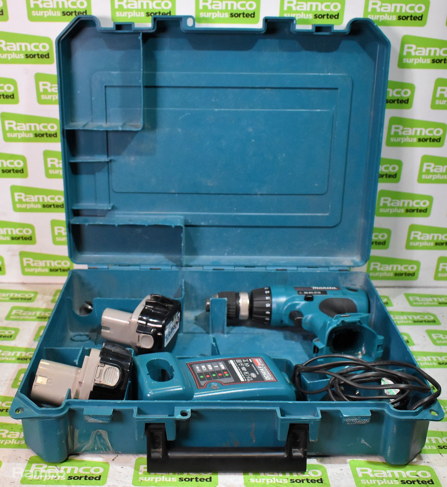 Makita 6317D cordless drill - DC1414F charger - 2 x 12V batteries - case