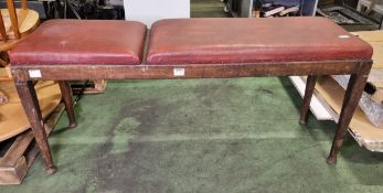 Old wooden framed / leather top examination bench - W 1800 x D 550 x H 800 mm