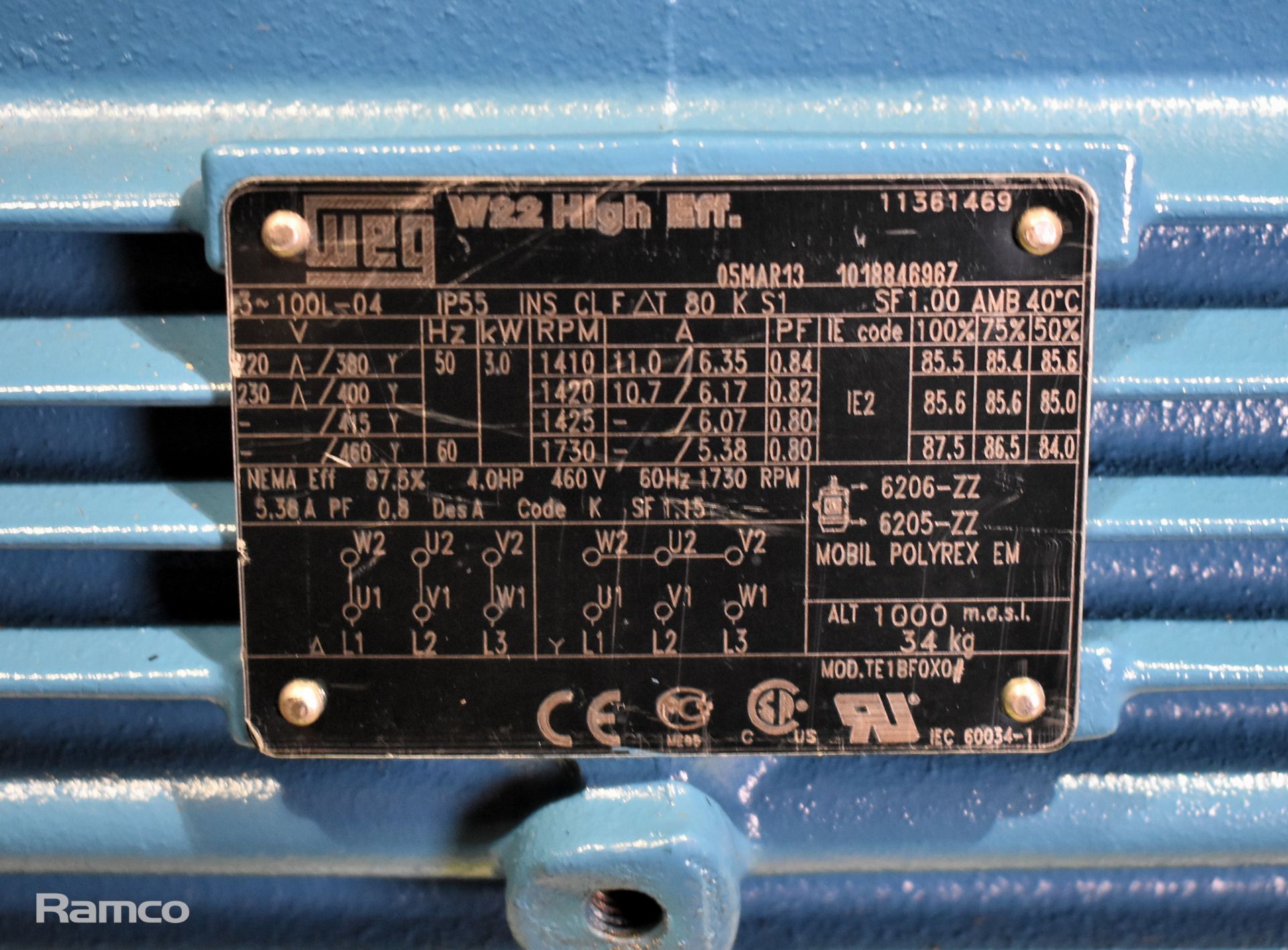WEG 100L-04 11361469 3.0 kW 3 phase electric motor - Image 2 of 3