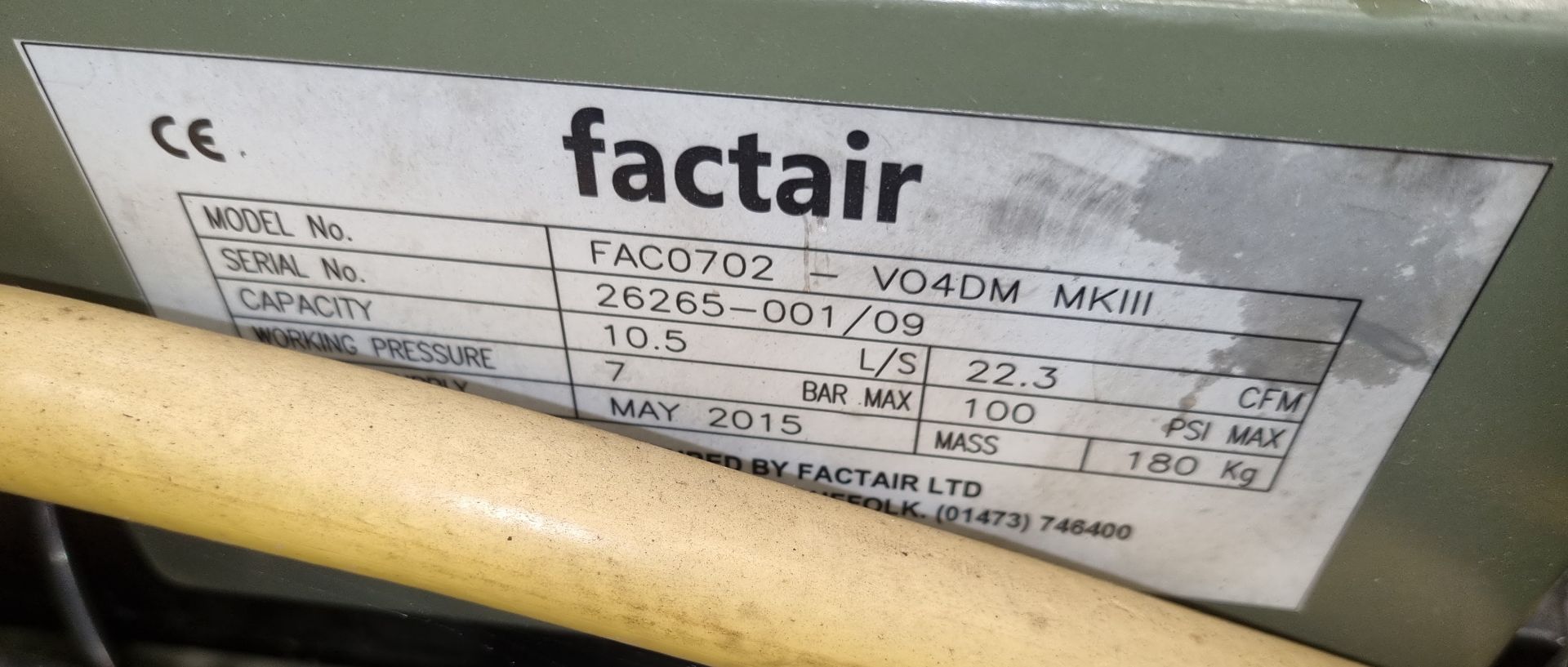 Factair Diesel Mobile Air Compressor - see description for details - Image 9 of 16