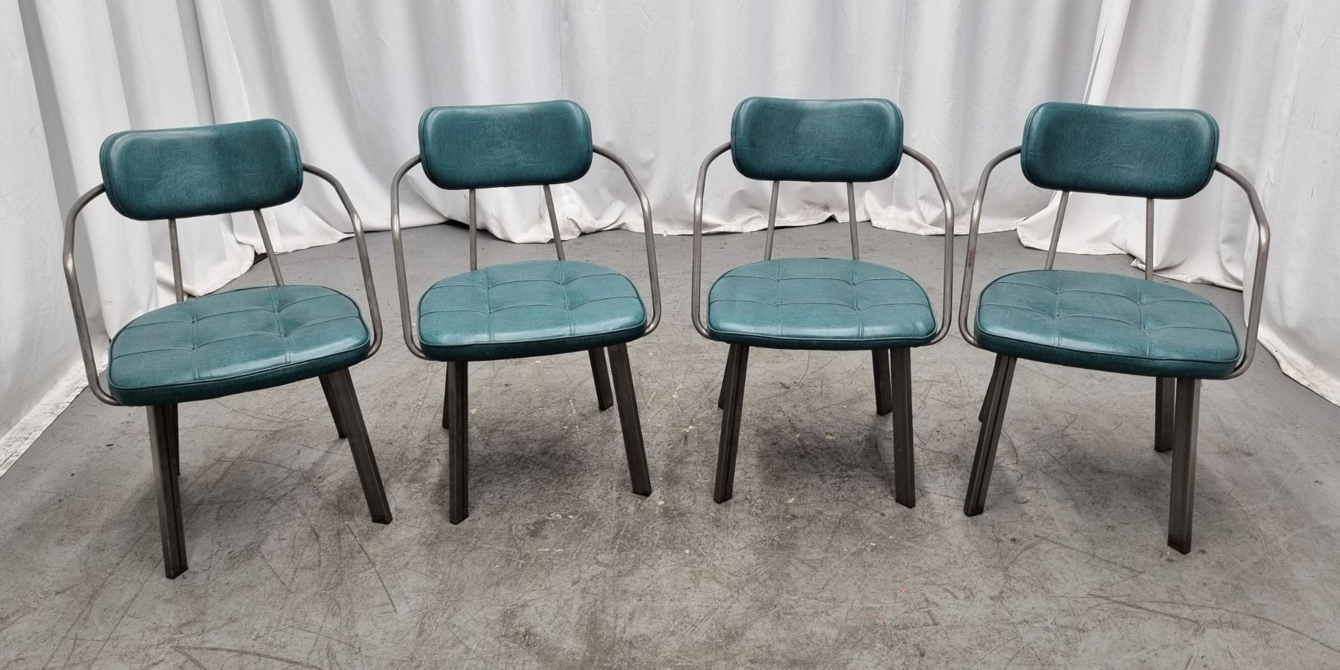 4x Industrial green leather restaurant chairs - L 550 x W 600 x H 80cm
