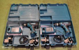 2x Makita 6317D cordless drills - DC1414F charger - 2 x 12V batteries - case