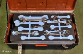 Open ended spanner set in toolbox - 21mm to 75mm (approx) - INCOMPLETE