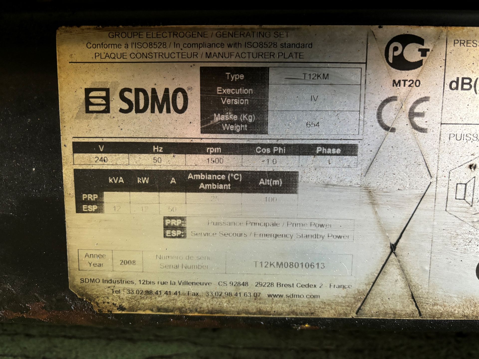 SDMO T12KM 2008 diesel generator - W 1750 x D 740 x H 1170 mm - Image 14 of 18